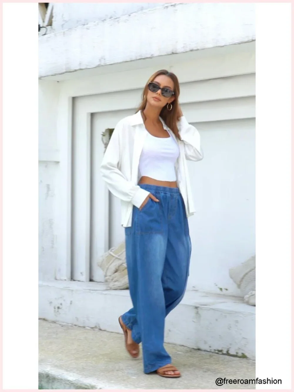 Wide Leg Baggy Jeans Elastic Waist Women Trendy Loose Pants Stretch Denim
